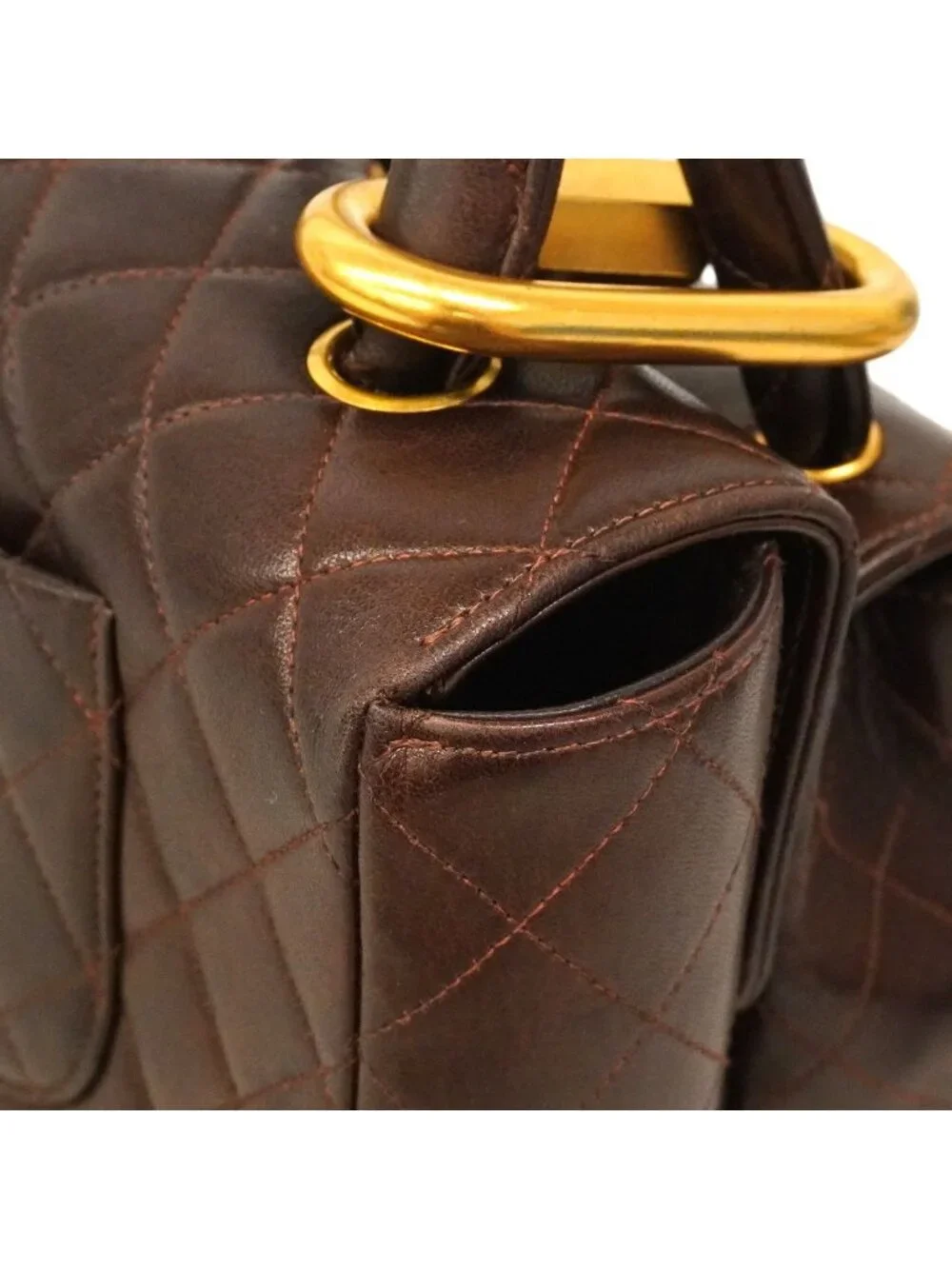 Chanel Handbag Quilted Parent Child Bag Lambskin Brown Gold